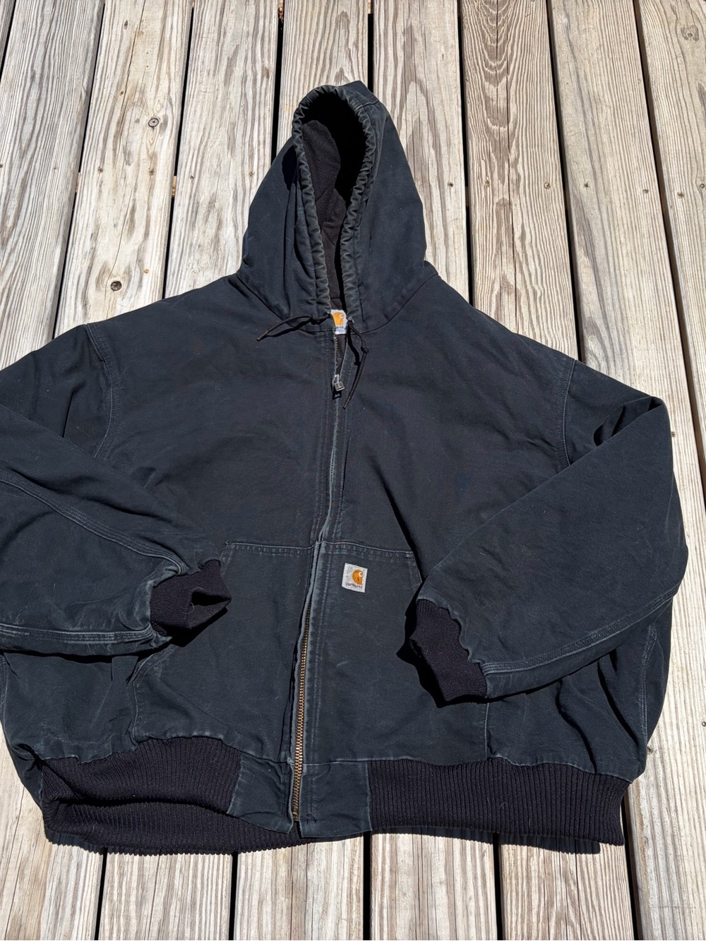 Carhartt J140 2XL Black Duck Canvas Hooded Fleece Quilt Lined Jacket XXL USA